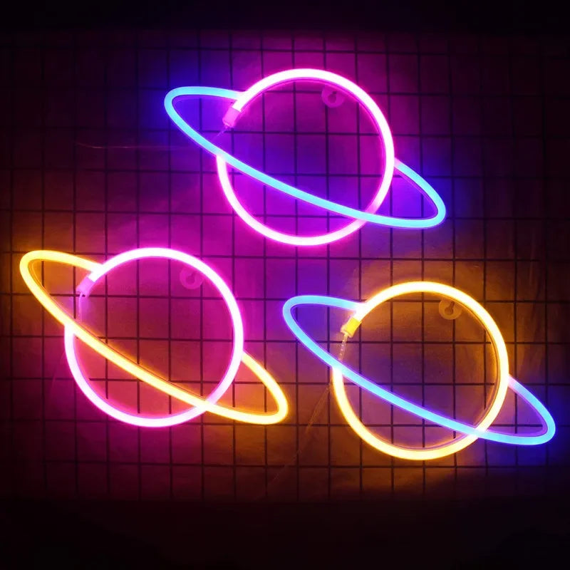 Cosmic Neon Lamps: Bedroom Decor & Wall Art (USB/Battery Powered)