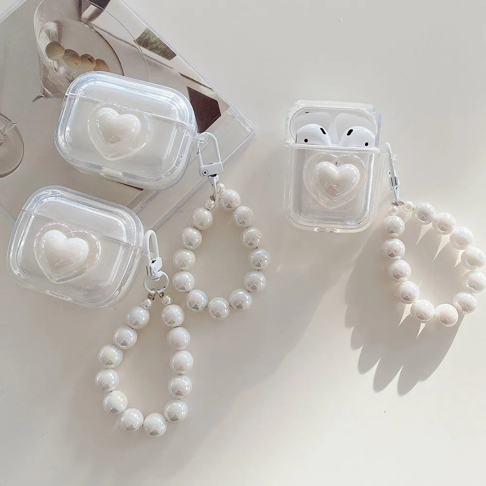 Cute Pearl Heart Earphone Case for AirPods