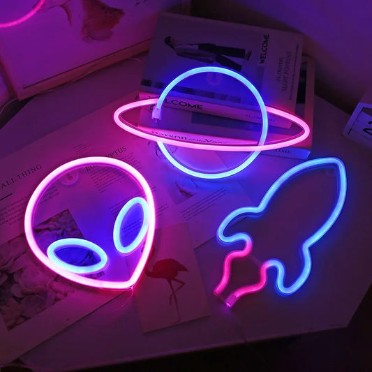 Cosmic Neon Lamps: Bedroom Decor & Wall Art (USB/Battery Powered)