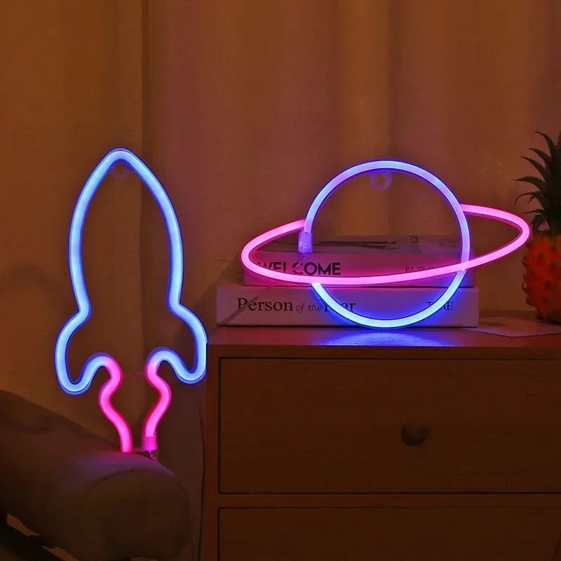 Cosmic Neon Lamps: Bedroom Decor & Wall Art (USB/Battery Powered)