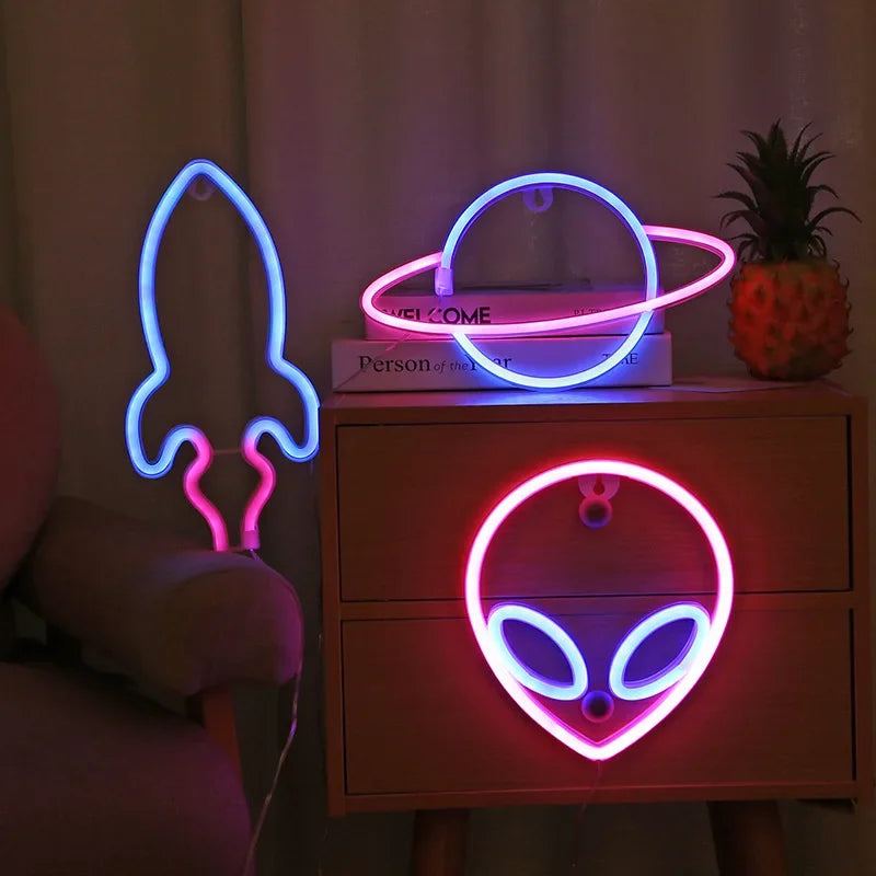 Cosmic Neon Lamps: Bedroom Decor & Wall Art (USB/Battery Powered)