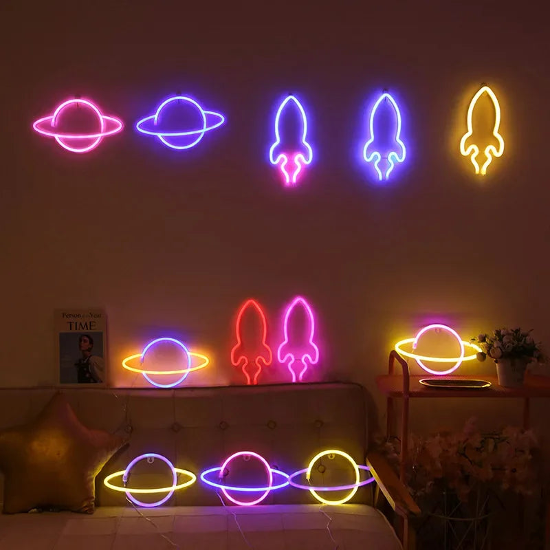 Cosmic Neon Lamps: Bedroom Decor & Wall Art (USB/Battery Powered)